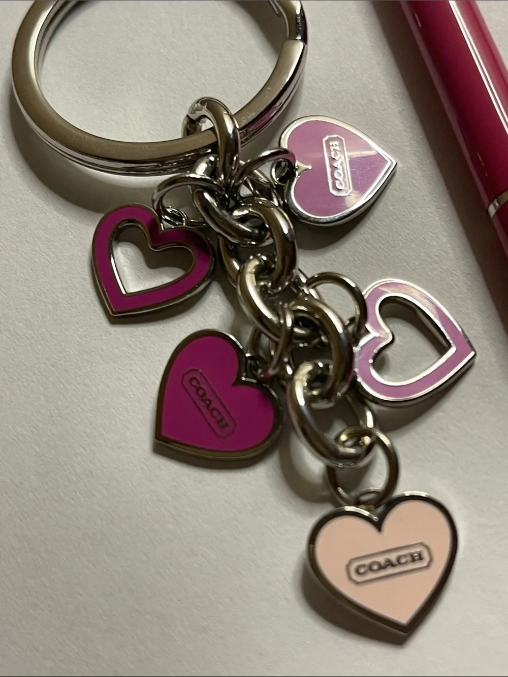 COACH Pink Heart Charm Keychain and Coach Pen
